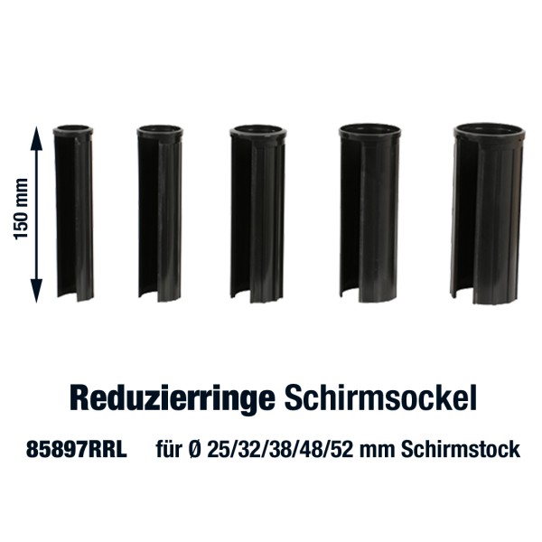 Reduzierringe für Schirmsockel (Innendurchmesser: 52 / 48 / 38 / 32 / 25 mm Schirmstock)