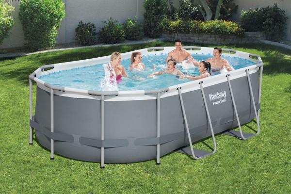 Frame Swimming Pool Set "Power Steel" Komplett-Set, oval mit Filterpumpe & Sicherheitsleiter